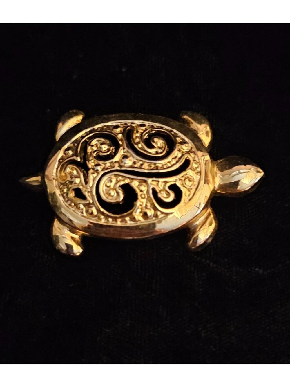 Gold-Tone Turtle Pin Brooch With Ornate Filigree Design